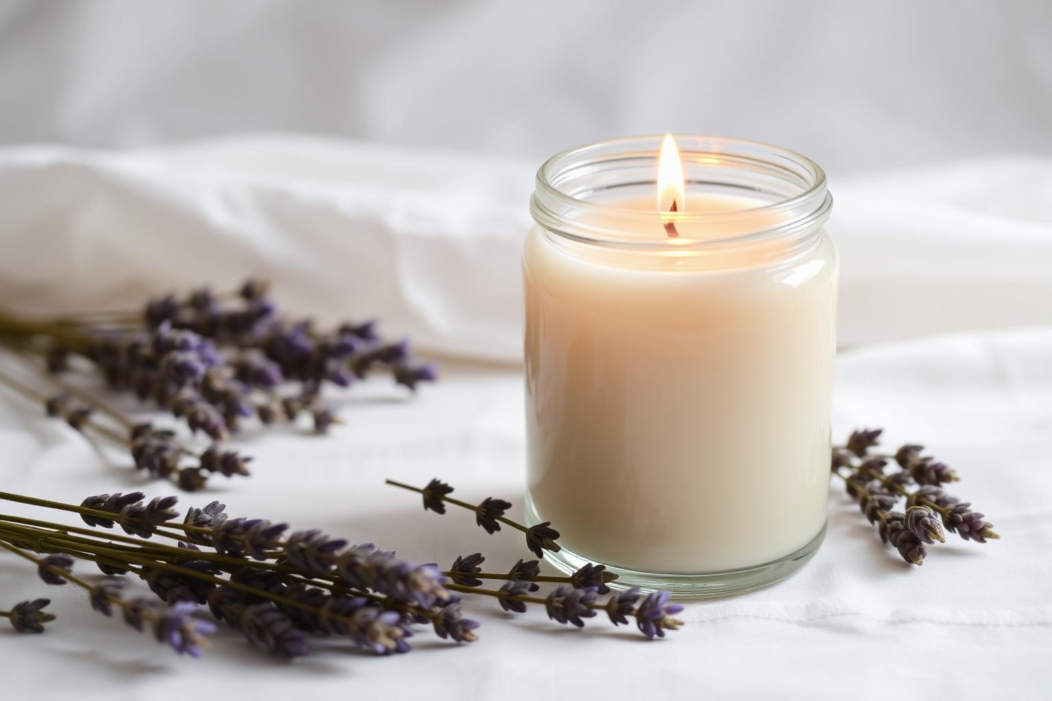 Handgemachte Sojawachskerze mit Lavendel